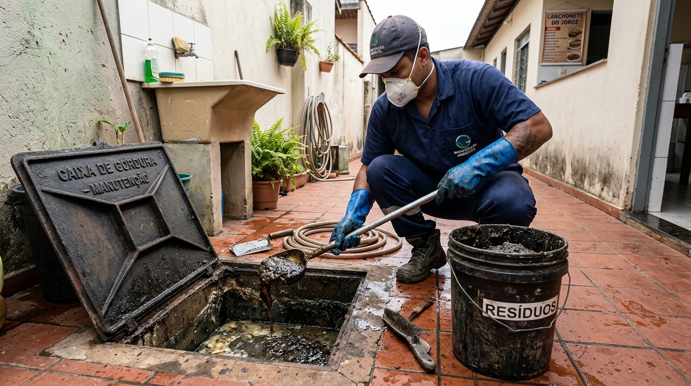 Remoção de resíduos da caixa de gordura em Belém‑PA
