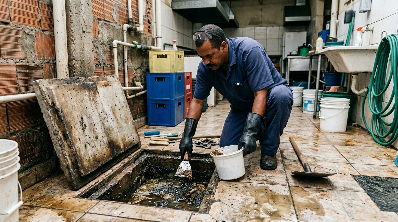 Limpeza de caixa de gordura residencial em Belém‑PA